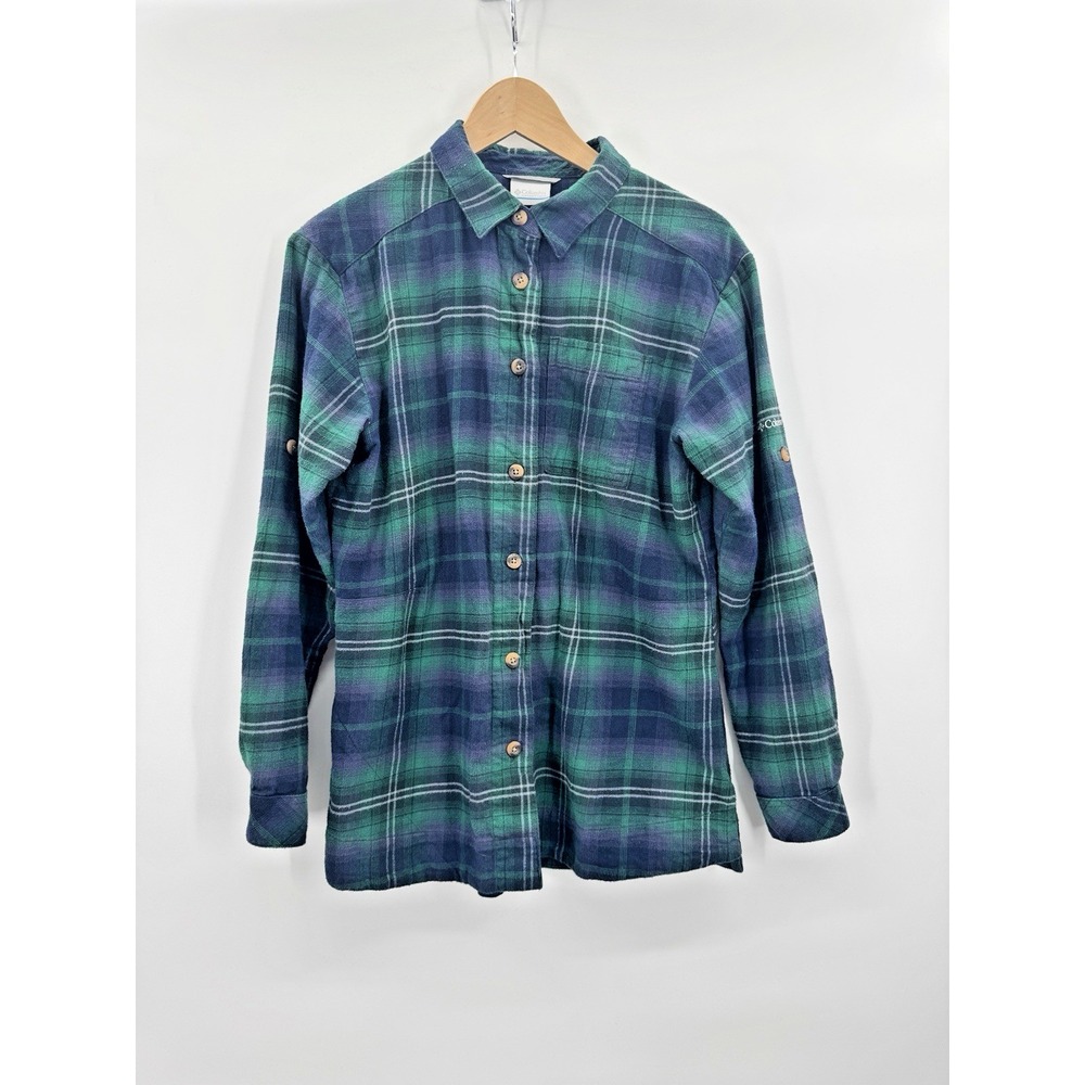 Columbia Womens Medium Top Plaid Flannel Button Down Shirt Outdoor Preppy Gorp